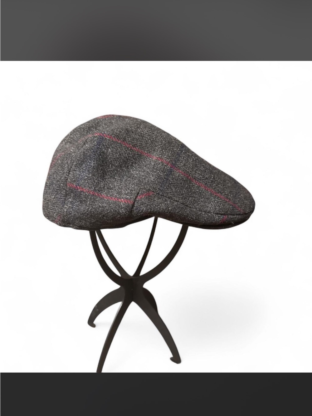 Christy’s Of London Gray Wool Flat Cap with red Accent Stitching
